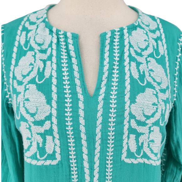 SALE APNY Boho Chic Embroidered Floral Cross Stitch Cotton Top Womens Size XS - Picture 2 of 8